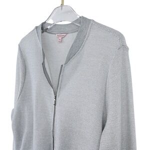 Juicy Couture Gray/Silver Metallic Knit Zip Up Bomber Jacket Cardigan Women's XL